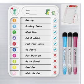 Magnetic Chore Chart for Kids, ADHD Task Tracker Easy-Check Routine Dry Erase Board, to-Do List Planning Tool with Stand for Fridge/Desk/Home/School, 6 Reusable Sheets, 3 Markers-Raw White