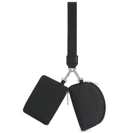 NganSuRong Mini Women's Wristlets, Zip Around Coin Purse for Women Dual Pouch, Ladies Wrist Wallet for Outdoors Daily Sport Travel Walking (Black-Black)