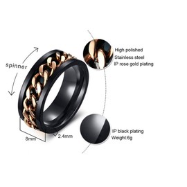 LEEYA NL11 8MM Stainless Steel Rings for Men Engagement Wedding Band Chain Ring, Size 7-13 (7, Black-Rose Gold)