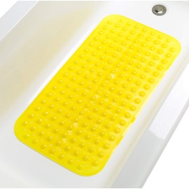 TIKE SMART Large Non-Slip Bathtub & Shower Mat 31”x16” (Smooth/Non-Textured Tubs Only) Safe, Clean, Machine-Washable, Superior Grip&Drainage, Vinyl, Transparent Light Yellow