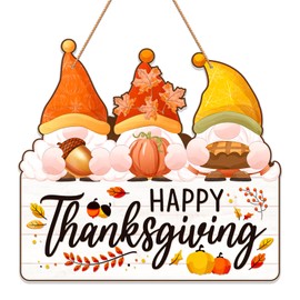 GMEMNOV Happy Thanksgiving Door Sign Decorations - Thanksgiving Gnomes Wreath Sign for Front Door Gnomes Thankful Fall Autumn Wall Decorations for Home Indoor Outdoor Decor