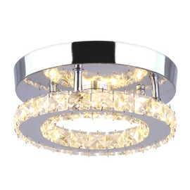 diisunbihuo Modern Mini Led Chandelier Semi Flush Mount Crystal Lighting Ceiling Crystal Lamp for Bedrooms Dinning Rooms Hallway(Round Warm White)