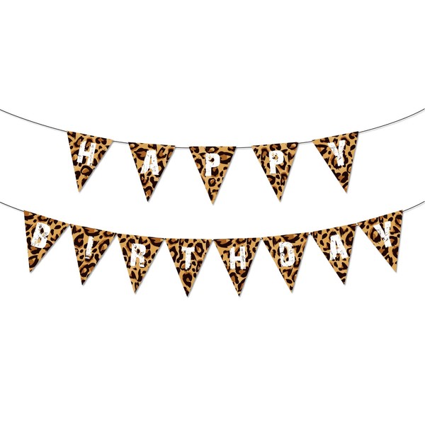 Leopard Happy Birthday Banner Cheetah Print Pennant Banner Leopard Wild