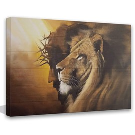 Framed Jesus and Lion Canvas Wall Art Decor Picture of Christians God Judas Inspiring Prints Painting Artwork for Living Room Bedroom Church Office Ready to Hang24*36 inches