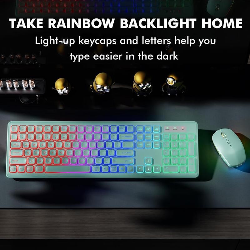 Wireless Keyboard & Mouse Combo, RGB Backlit USB Rechargeable Ergonomic