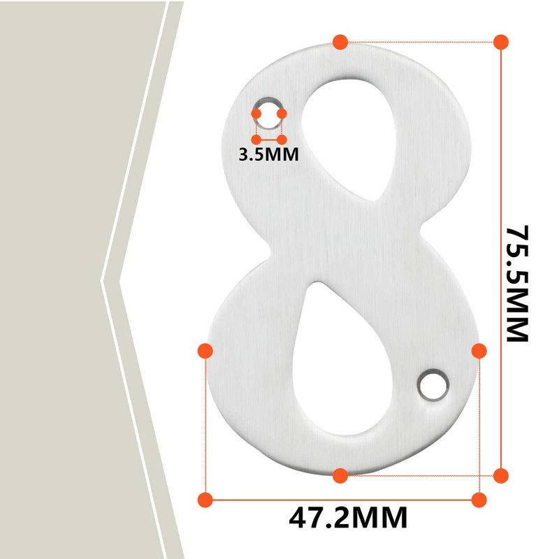 Bwintech 1 Pcs 75mm Satin Nickel SS304 House Numbers Door