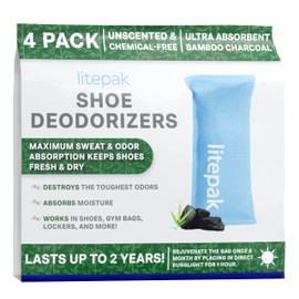 Litepak Shoe Deodorizer and Odor Eliminator Activated Charcoal Odor Absorber for Shoes and Gym Bags, Natural Bamboo Air Freshener for Boots, Closet Or Car (4 Pack)
