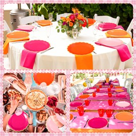 Tiangrid 60 Pcs Pink and Orange Paper Party Plates 9 Inch Scalloped Disposable Dessert Plates for Coquette Bridal Pink Bow Gender Reveal Wedding Birthday Baby Shower Party Supplies