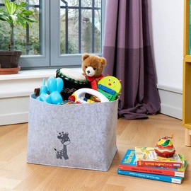 luxdag Felt Storage Basket (Choice of Sizes and Motif) – Storage Box for Toys – Children's Room Play Box Foldable – Basket with PU Leather Handles