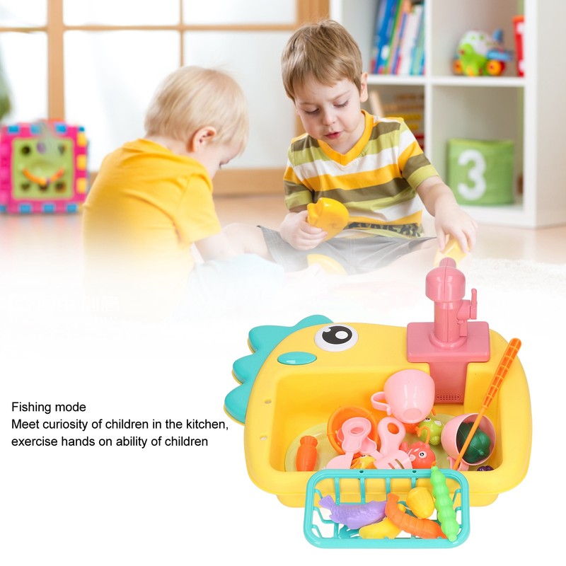 2 in 1 Play Kitchen Sink Toys with Running Water
