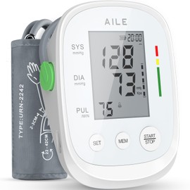 AILE Blood Pressure Monitor, Blood Pressure Machine Upper Arm Large Cuff(8.7"-16.5"), High Automatic Blood Pressure Monitors Cuff for Home Use, Manual Arm Bp Monitor, 2 * 99 Memory (White)