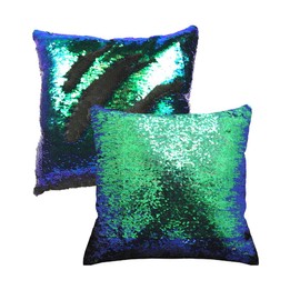 Mocofo Glitter Pillow Set of 2 Reversible Sequence Mermaid Pillow Cover Magic Pillowcase Parkly Fun Flip Sequins Throw Pillow Cover Blue Black Couch Color Changing Decor Cushion Covers for Sofa 16X16