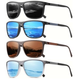 Polarized Sunglasses for Men Classic Lightweight Driving Fishing Golf Sun Glasses UV Protection Goggles, 4pcs-black+blue+tea+lce Blue, One size fits all