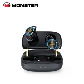 Monster MH22003 TWS Bluetooth Earphones HiFi Sound Water Resistant IPX5 with CVC8.0 Noise Reduction, Comfortable Design & Multi-Function Touch Buttons - Color: Black