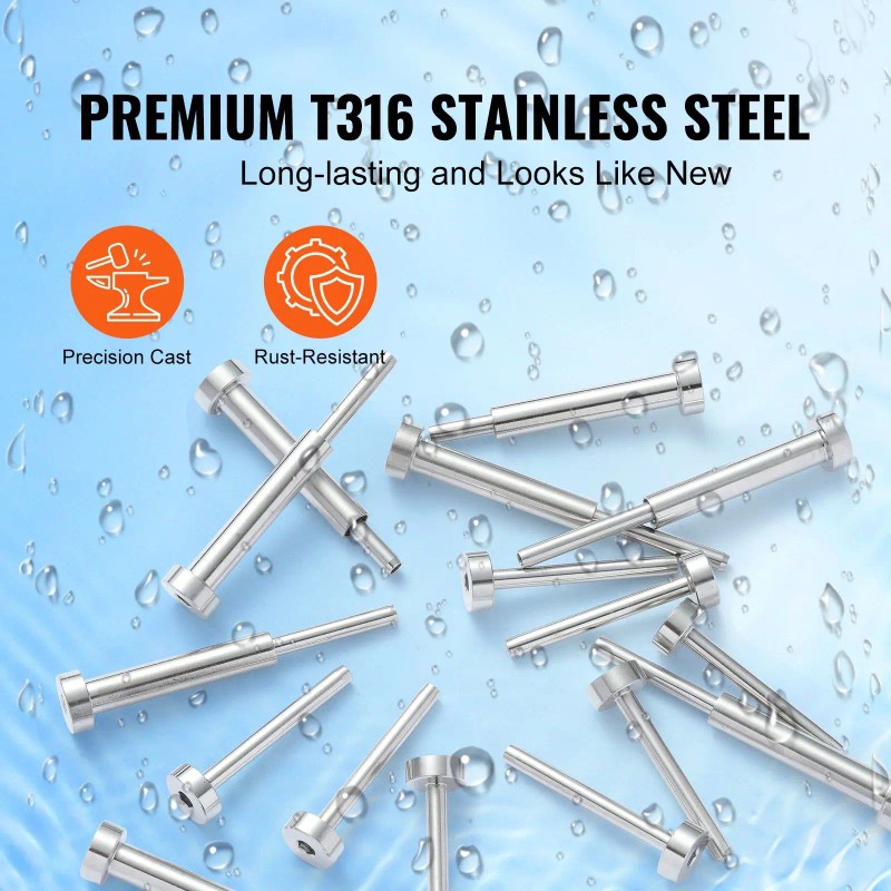 20-Pack T316 Stainless Steel 1/8\" Invisible Receiver Swage Stud End