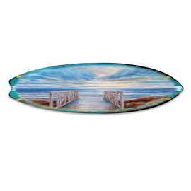 36-inch Wooden Pier Surfboard Wall Art, Handcrafted Coastal Holiday Décor by G. Debrekht