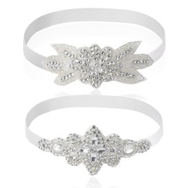 Ewaycom 2 Pcs Baby Girls Baptism Christening Headbands Newborn Infant Toddlers Flower Crown Lace Bow Hairband (Cross Rhinestone)