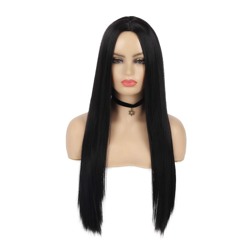 Swiking Long Straight Black Wigs for Women Middle Part Natural