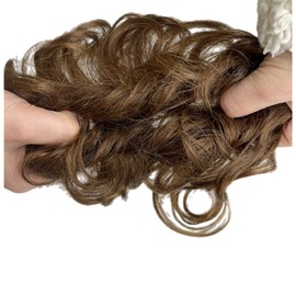AYunhe 100% Human Hair Messy Bun Extension Tail, Messy Hair Bun Hair Scrunchies Extension with Fringe Curly Wavy Chignon for Women Wedding Tousled Updo Hairpiece (Light Brown)