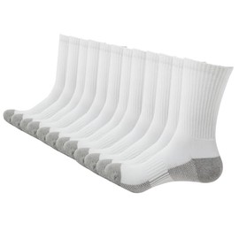 BUDERMMY Men's Cotton Moisture Wicking Heavy Cushion Crew Work Socks,6-12, 6Pairs (US, Numeric, 9, 12, Regular, Tall, White 2)