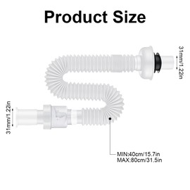 Flexible Siphon, 1 1/4 Inch x 32 mm Siphon Sink Flexible, 800 mm Length Flexible Drain Hose Sink, Syphon Bathroom Sink, Syphon Kitchen Sink for Sink, Kitchen Sink