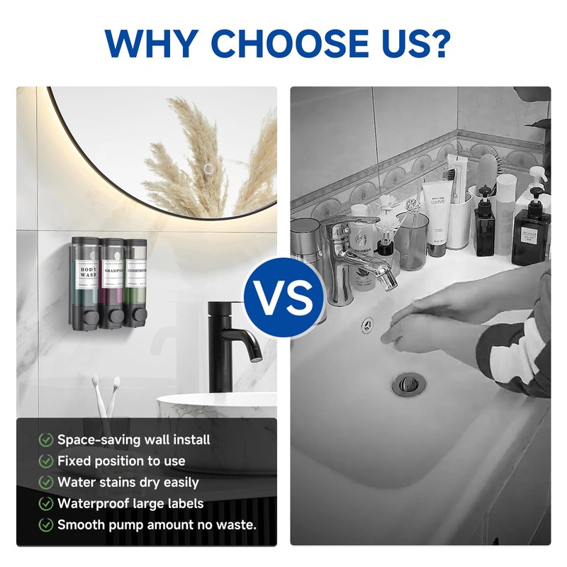 Shower Soap Dispenser Wall Mounted No Drill Shampoo Dispenser for