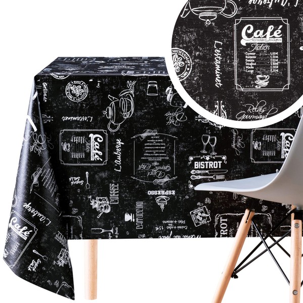 Dark Wipe Clean Pattern Tablecloth Coffee Shop Chalk Pattern -