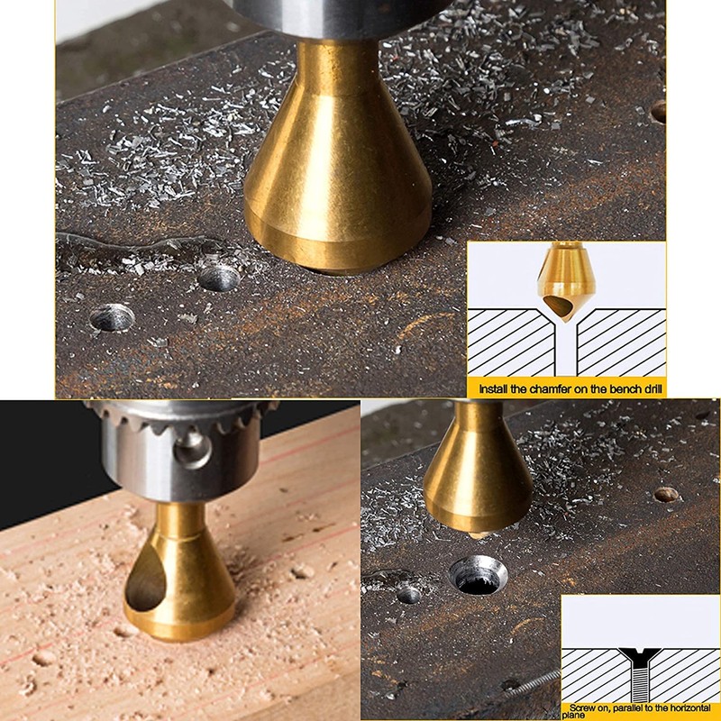 4pc Titanium Countersink Drill Bit Set Chamfer Deburring Tool for