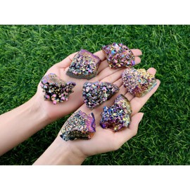 GUJOXILA Aura Geode Crystals Cluster Titanium Geodes Stones 1.6-2" Raw Rock Gemstone Quartz Meditation Divination Reiki Positive Protection Spiritual Ornament 50-70g