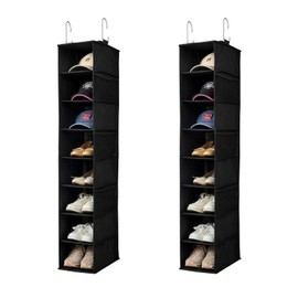 Berdeng Hanging Shoe Organizer for Closet with Side Mesh Pockets，Hat Racks for Baseball Caps，Shoe and Hat Holder & Storage，8-Shelf，Black，2 Pack