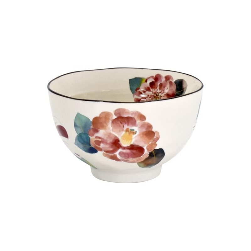 Ceramic Indigo Seasonal Rice Bowl, Camellia Size: Approx. φ4.3 inches