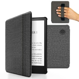 MyGadget Cover compatible with Tolino Vision 5 | Kobo Libra H2O Magnetic Flip Case - Bookstyle Protector with Elastic Hand Strap - Light Grey
