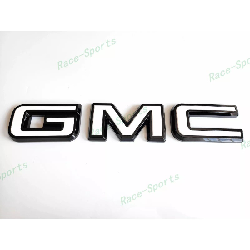 Auto GMC OVERLAY Front Rear Gloss Black White GMC Emblems