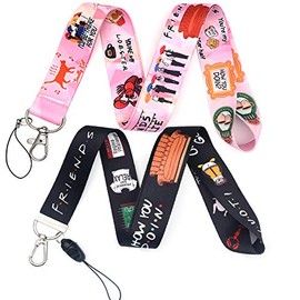 Wangyiqian Phone Lanyard Friends TV Show ID Badge Key Chain Holder Keychain Clip Set of 2 (Black+Pink)