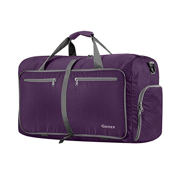 Gonex 80L Foldable Sport Duffels Travel Bag Large Sport Holdall Bag Packable Gym Bag Lightweight Waterproof Luggage (Purple)