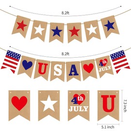 OLANRUN 4th of July Decorations, Fourth of July Patriotic Decorations, Red White and Blue Banner Decor for Independence Day Indoor and Outdoor Party Supplies
