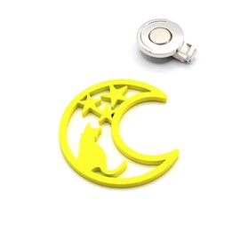 Golf Marker [Metal Marker for Luck] Product Name: #GOOD LUCK Moon (Included), # Focusing, #Ideal Gifts, #Brightens Face, #Stainless Steel, 1.6 inches (40 mm), #Fluorescent Yellow, # Attaches to Hat