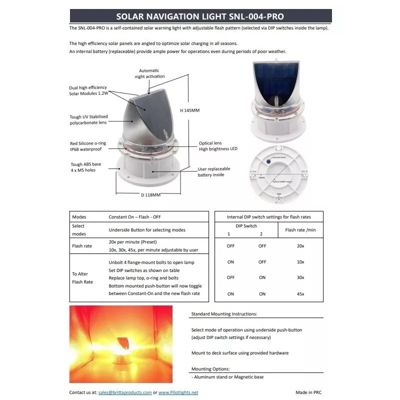 PilotLights.net Marine Solar Warning Light - PRO RED LED Marine