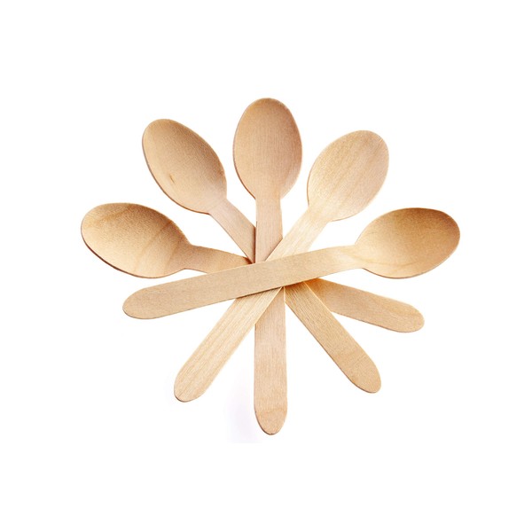 Concession Essentials Disposable Wooden Cutlery Spoons, Compostable and Earth Friendly,