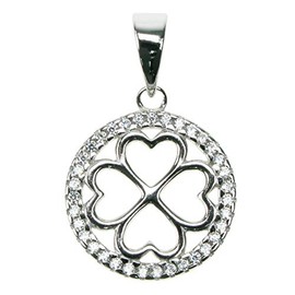 925 Sterling Silver Four Leaf Clover Crystal Cubic Zirconia Pendant with 18" Chain in Gift Box