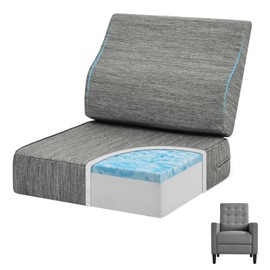baibu Gel Memory Foam Recliner Cushions with Lumbar Support Pillow for Elderly, 20x20x5 Inch Thick Dual-Layer Patent Design Non-Slip Seat Cushion for Recliner Chair for Reduce Hip & Lumbar Pain, Grey