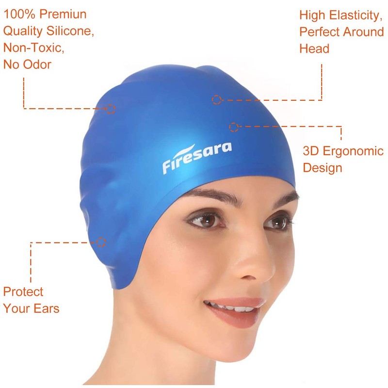Swim Cap, Firesara Original Updated Swimming Cap 3D Ergonomic Design