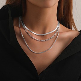 Necklaces for Women Dainty Gold Silver Layered Necklaces Stack Paperclip Chain Herringbone Box Chain Necklace Jewelry Gifts