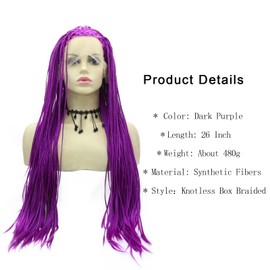 AFBeauty Purple Box Braid Wig 26inch Long Straight Glueless Knotless Braided Wigs for Black Women Lace Frontal Cornrow Braid Wig Synthetic Heat Resistant Fiber Hair