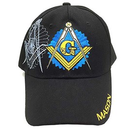 AborenCo Freemason Mason Lodge Symbol Adjustable 3D Embroidery Baseball Cap Hat (Black with Shadow)