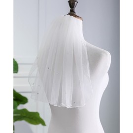 Haraty Crystal Bridal Veils Short 1 Tier Veil Soft Mesh With Comb Wedding Party Bride Veil Hair Accessories for Women Girls (White)