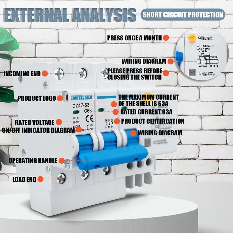 Innfeeltech 1 Pcs 63 Amp Current 230V Miniature Circuit Breakers