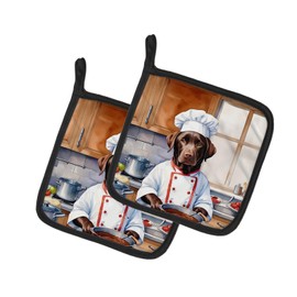 Caroline's Treasures Chocolate Labrador Retriever The Chef Pair of Pot Holders Kitchen Heat Resistant Pot Holders Sets Oven Hot Pads for Cooking Baking BBQ, 7 1/2 x 7 1/2