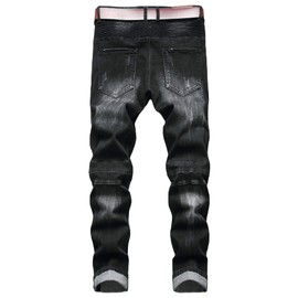 RXXKKK Men's Classic Zipper Biker Regular Fit Flex Jean (36, 550-9 Black)