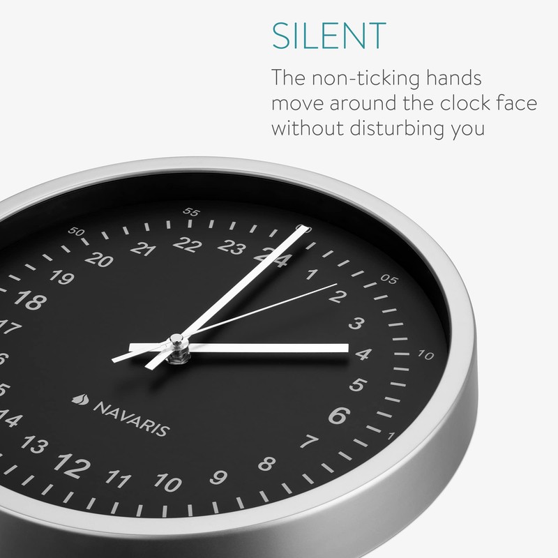 Navaris 24 Hour Wall Clock - 11.8" Analog Military Time